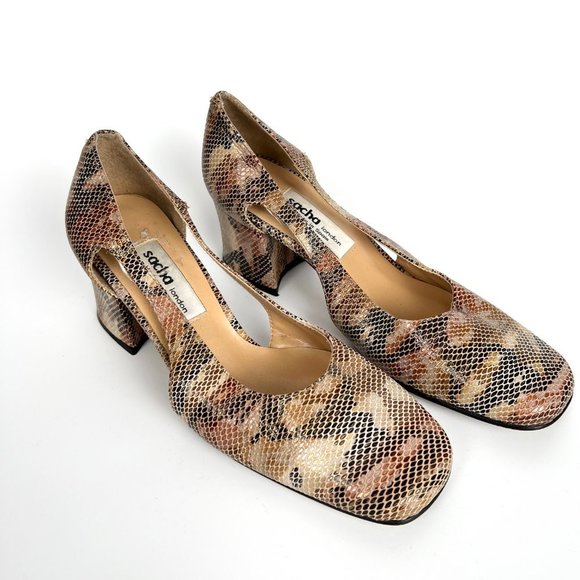 Vintage 90s Leather Sacha London Square Toe Cut Out Chunky Mid Heel Sandal Pumps - Picture 6 of 6